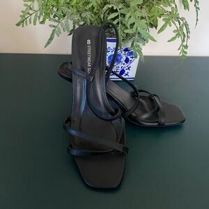 Y2K Black Strappy Heels Square Toe Slingback Sandals Size 8 Streetwear Society